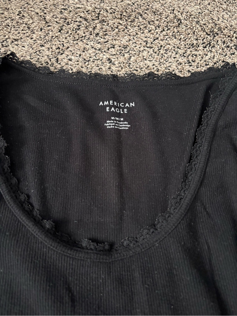 American Eagle Outfitters Black Ribbed Lace-Trim Long sleeve